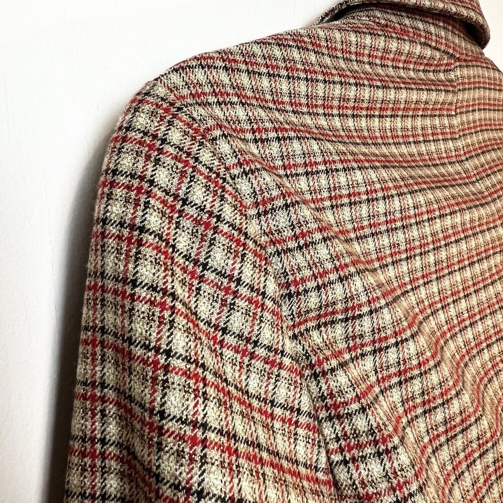 FRNCH Paris Plaid Blazer Jacket Tan Red Black Belted Women’s M - Picture 7 of 12